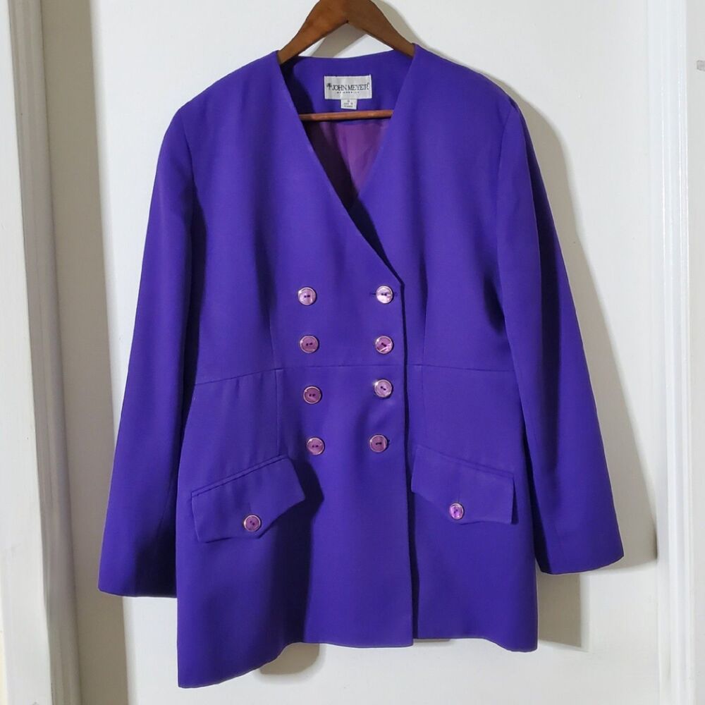 John Meyer of Norwich Size 14 2-Piece Skirt Suit Set VTG Double Breasted Purple - Picture 2 of 15